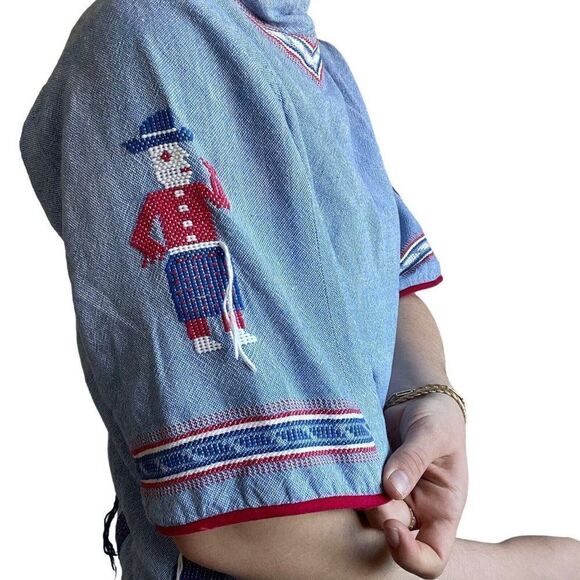 Vintage The Ranch Boutique Handwoven In Guatemala Denim Embroidered Boho Tunic S - Picture 4 of 9